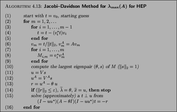 Jacobi-Davidson Method for \lambda_{\max}(A) for HEP